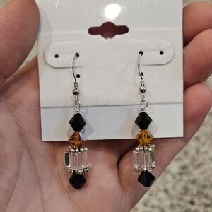 Handmade Black and Gold Swarovski Beaded Earrings